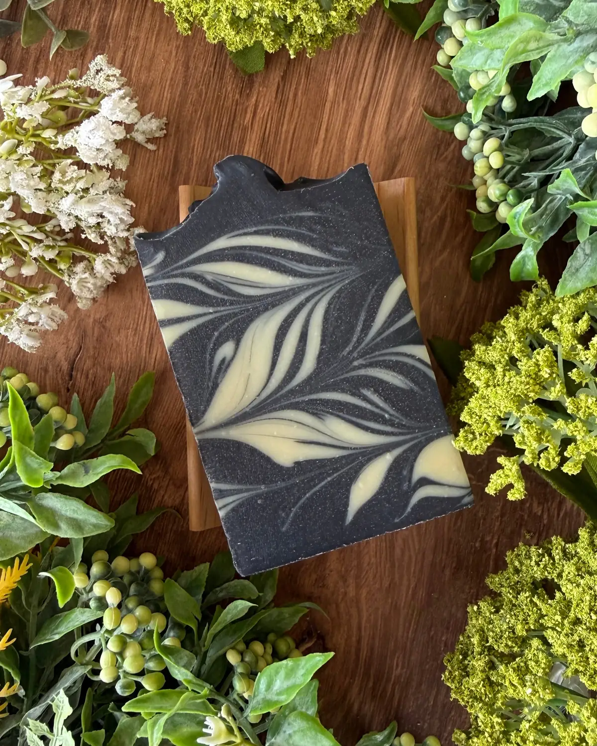 Activated Charcoal -Boxed Soap, cut bar showing the colour and swirl