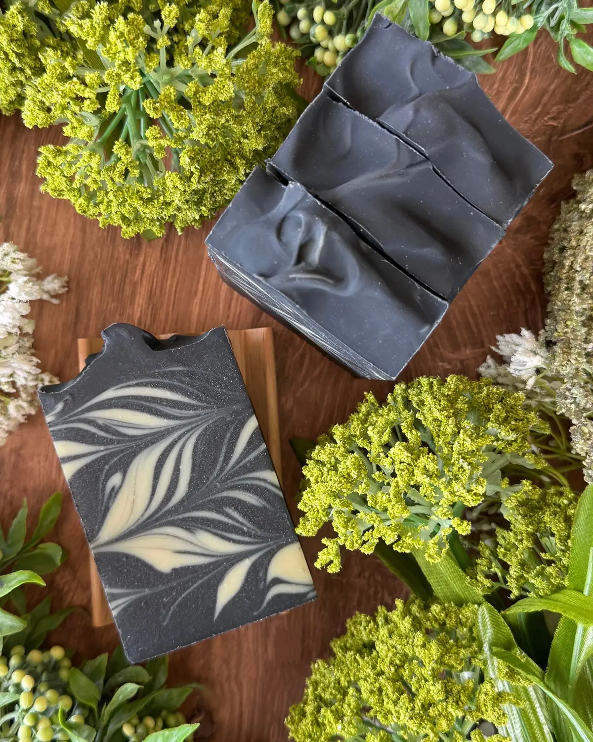 Activated Charcoal -Boxed Soap, close detail of the label and bar edge