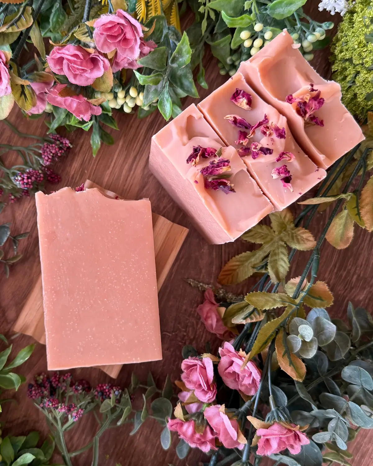 Coconut Rose — Boxed Soap photographed on wood with dried flowers