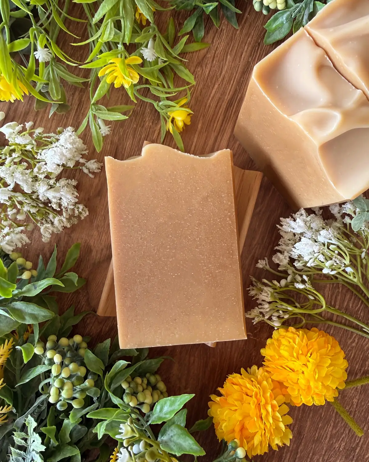 Tallow, Milk + Honey — Boxed Soap, cut bar showing the colour and swirl