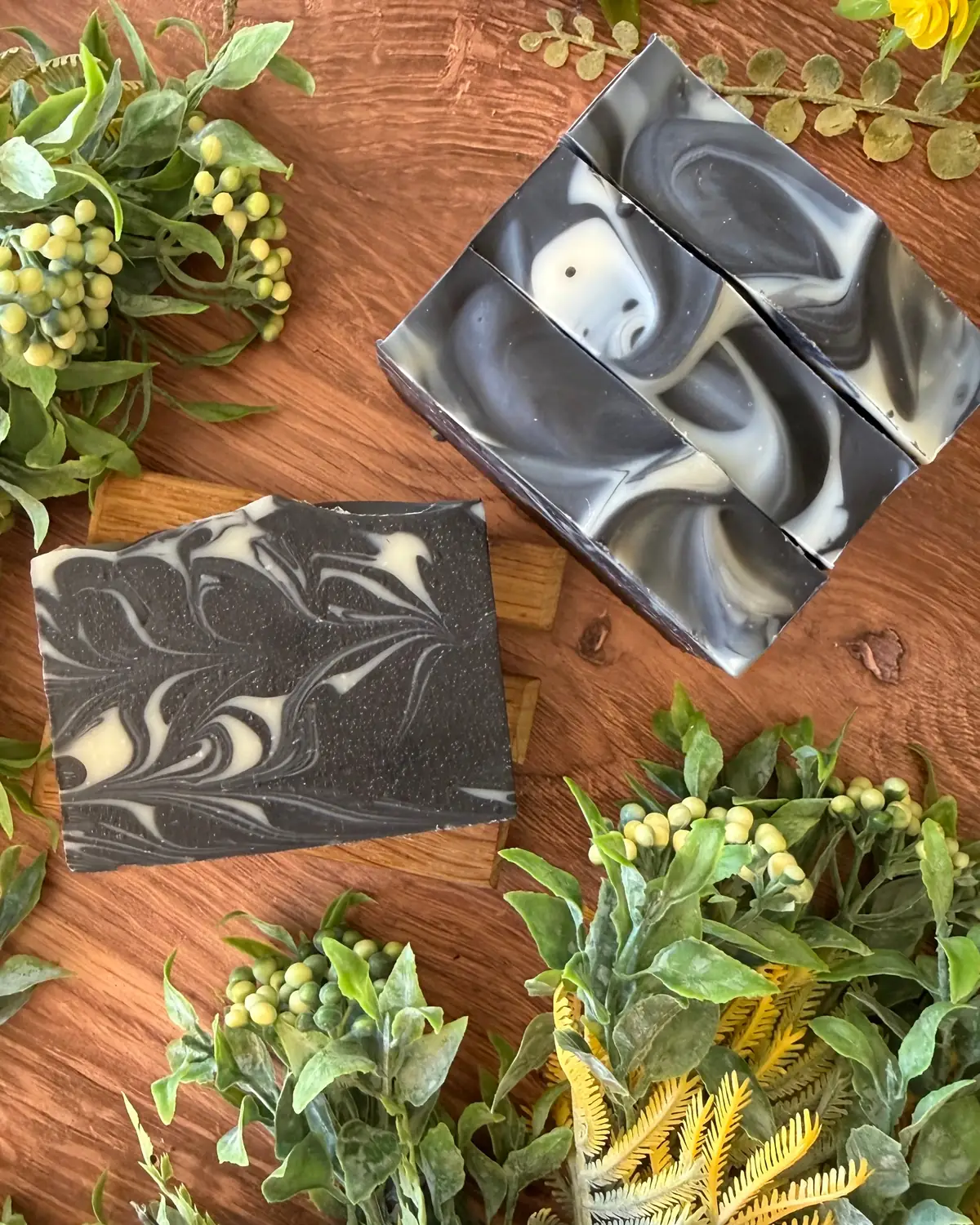 Activated Charcoal & Tea Tree Soap, close detail of the label and bar edge