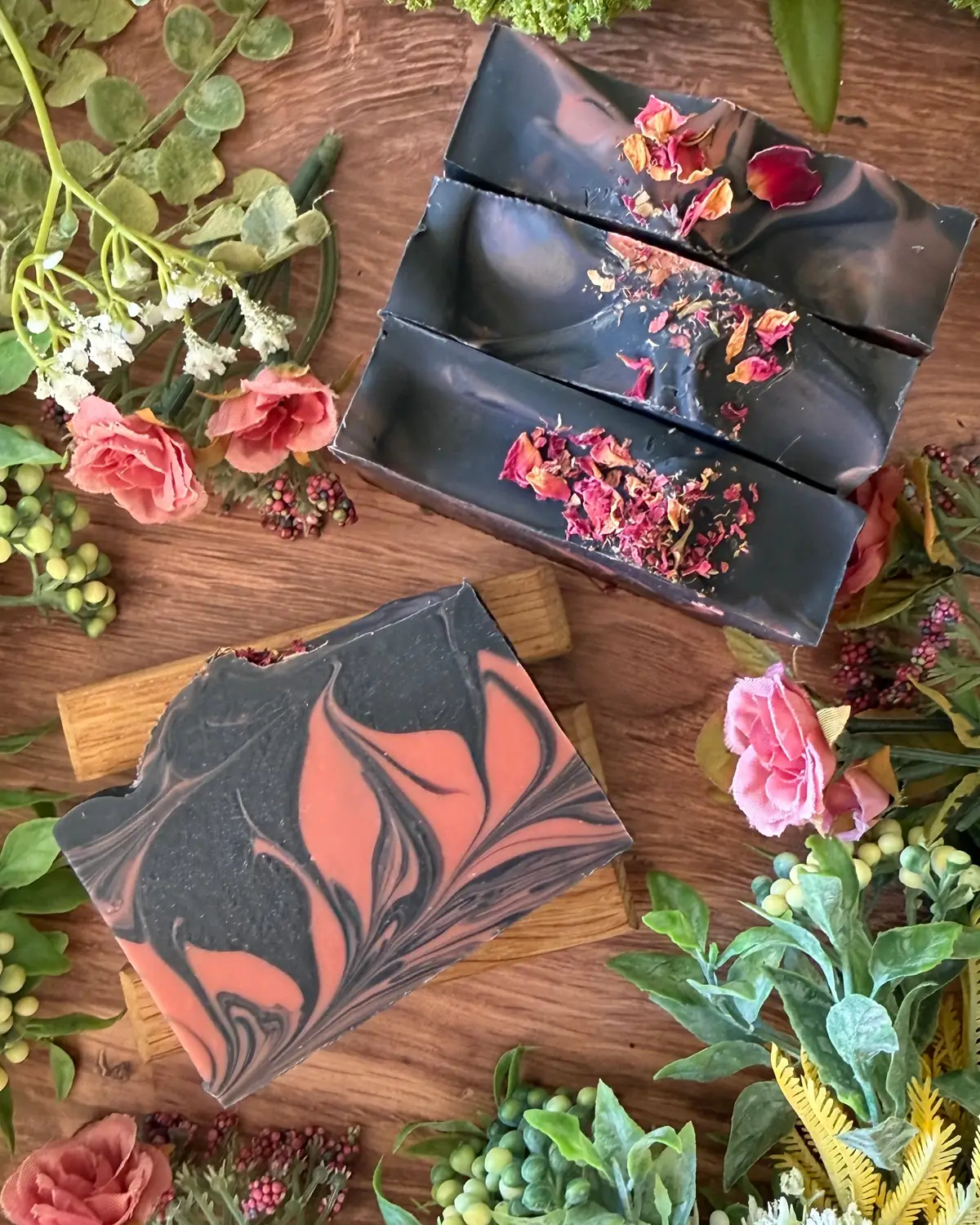Black Rose Soap, close detail of the label and bar edge
