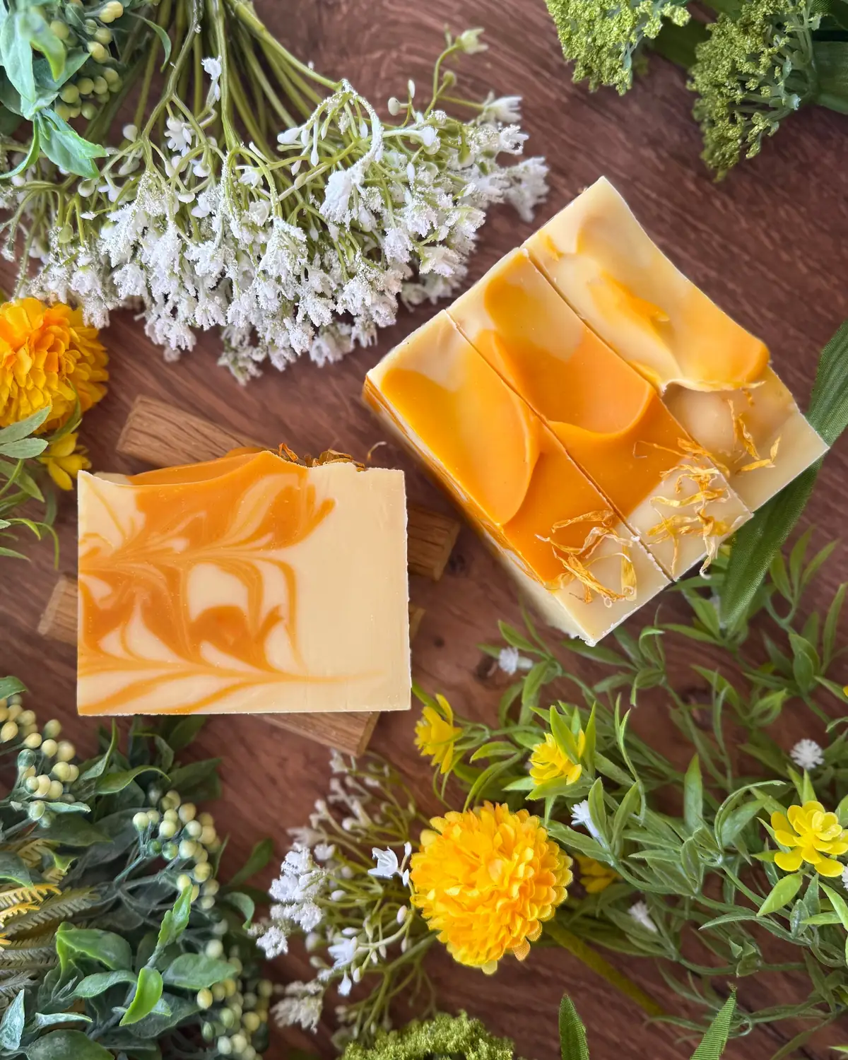 Lemon Mist Soap, close detail of the label and bar edge