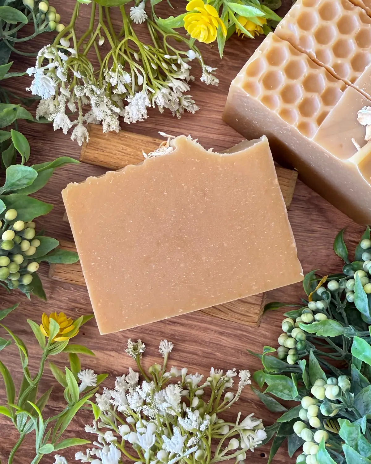 Milk, Oats & Honey Soap, cut bar showing the colour and swirl