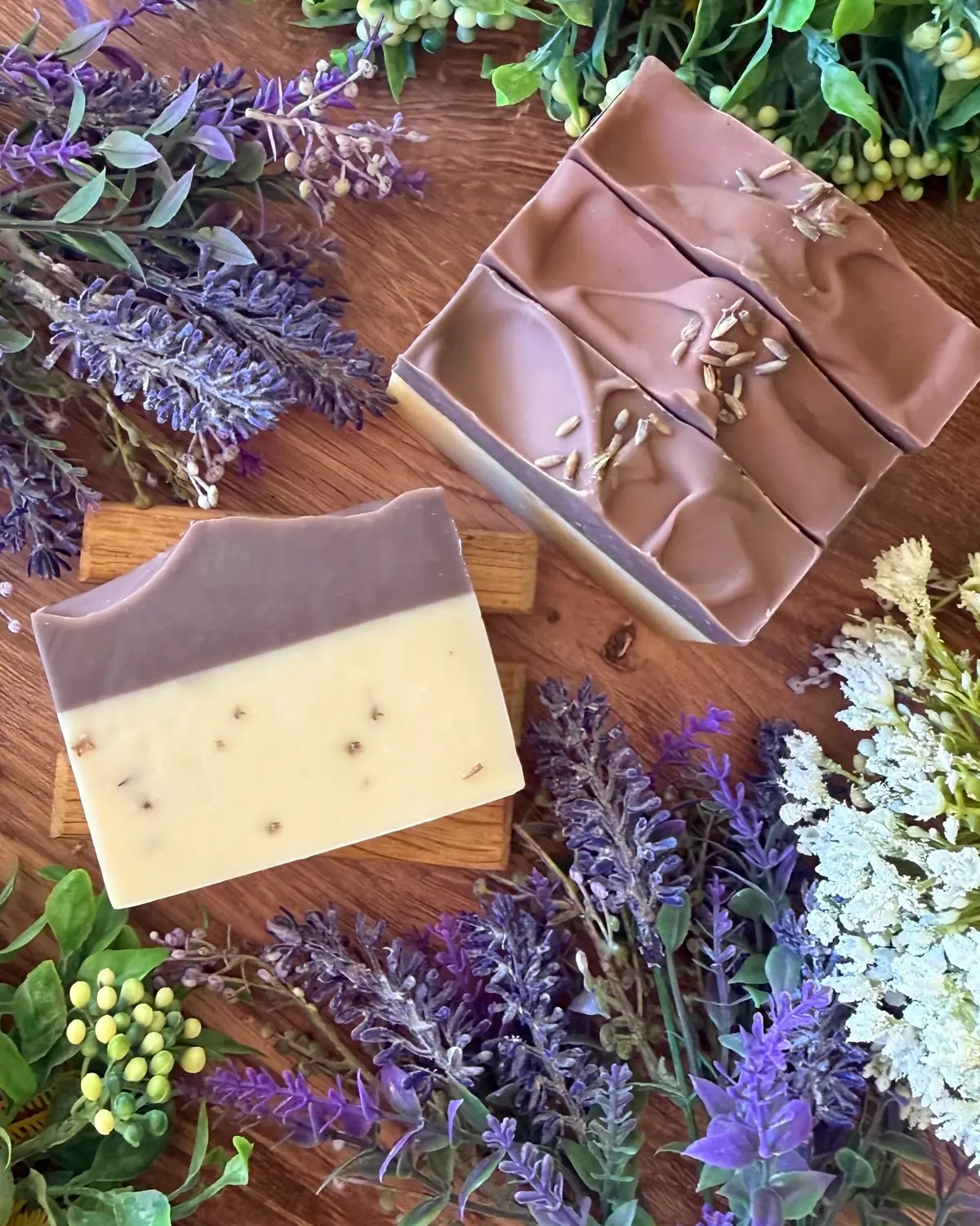 Lavender Soap, close detail of the label and bar edge