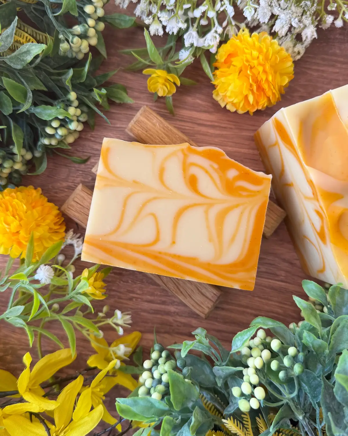 Citrus & Sage Soap, cut bar showing the colour and swirl