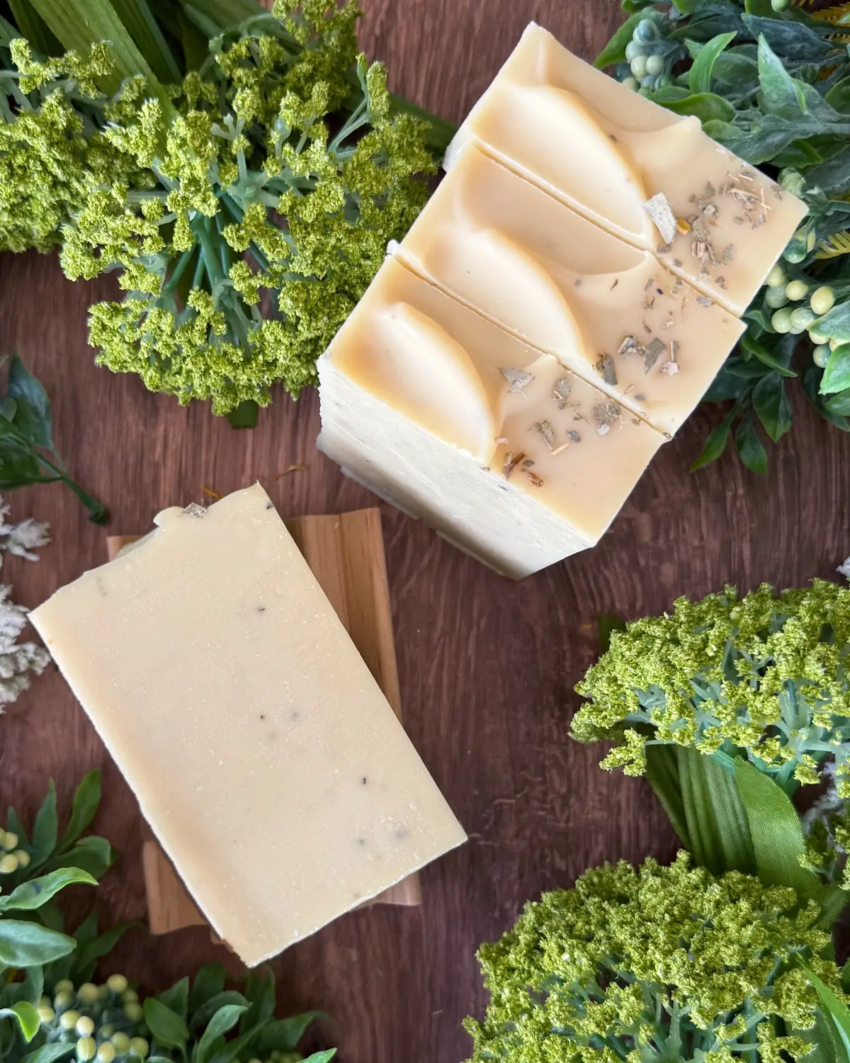 Rosemary Mint — Boxed Soap photographed on wood with dried flowers