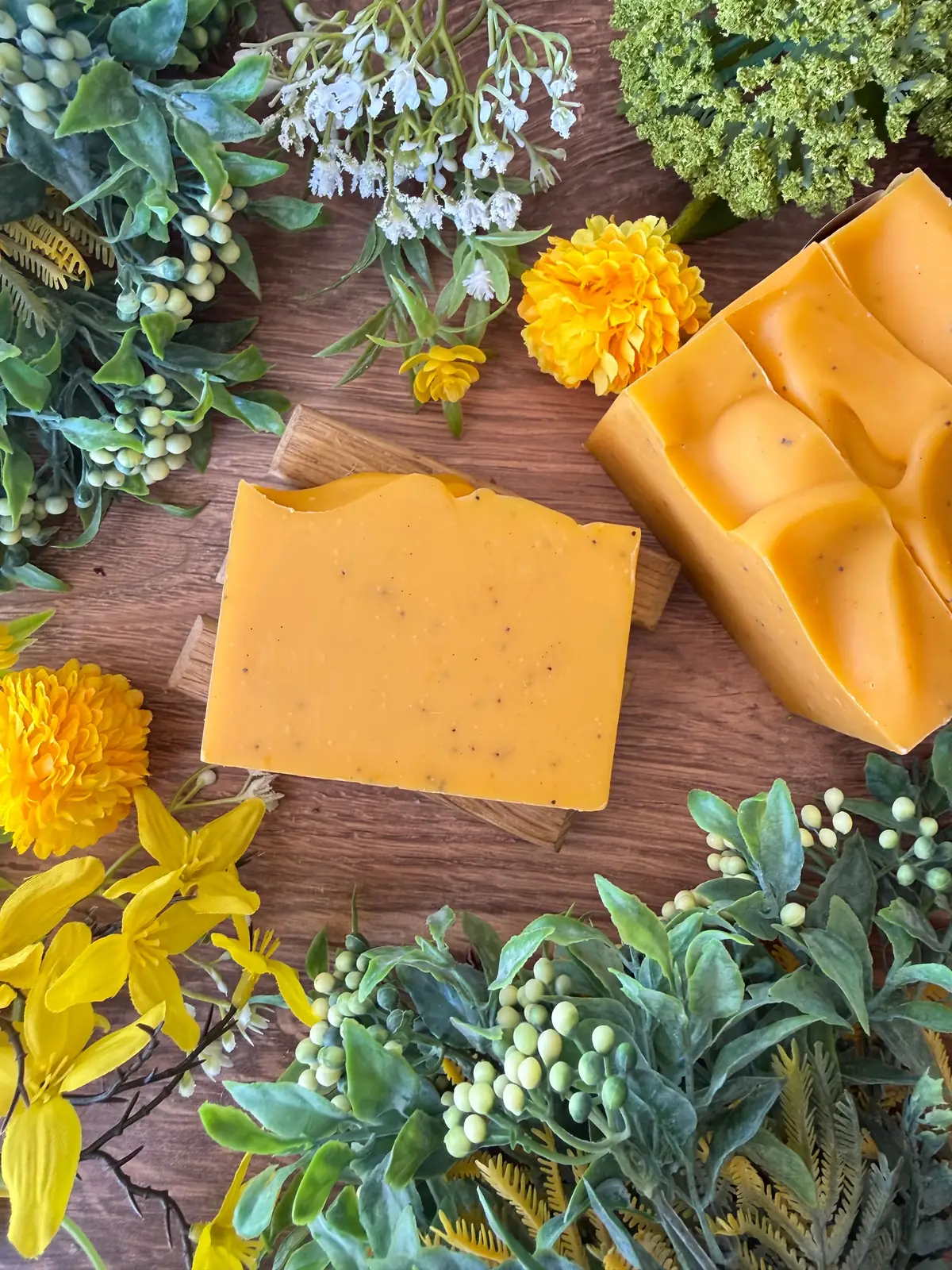 Lemondrop Scrub Soap, cut bar showing the colour and swirl