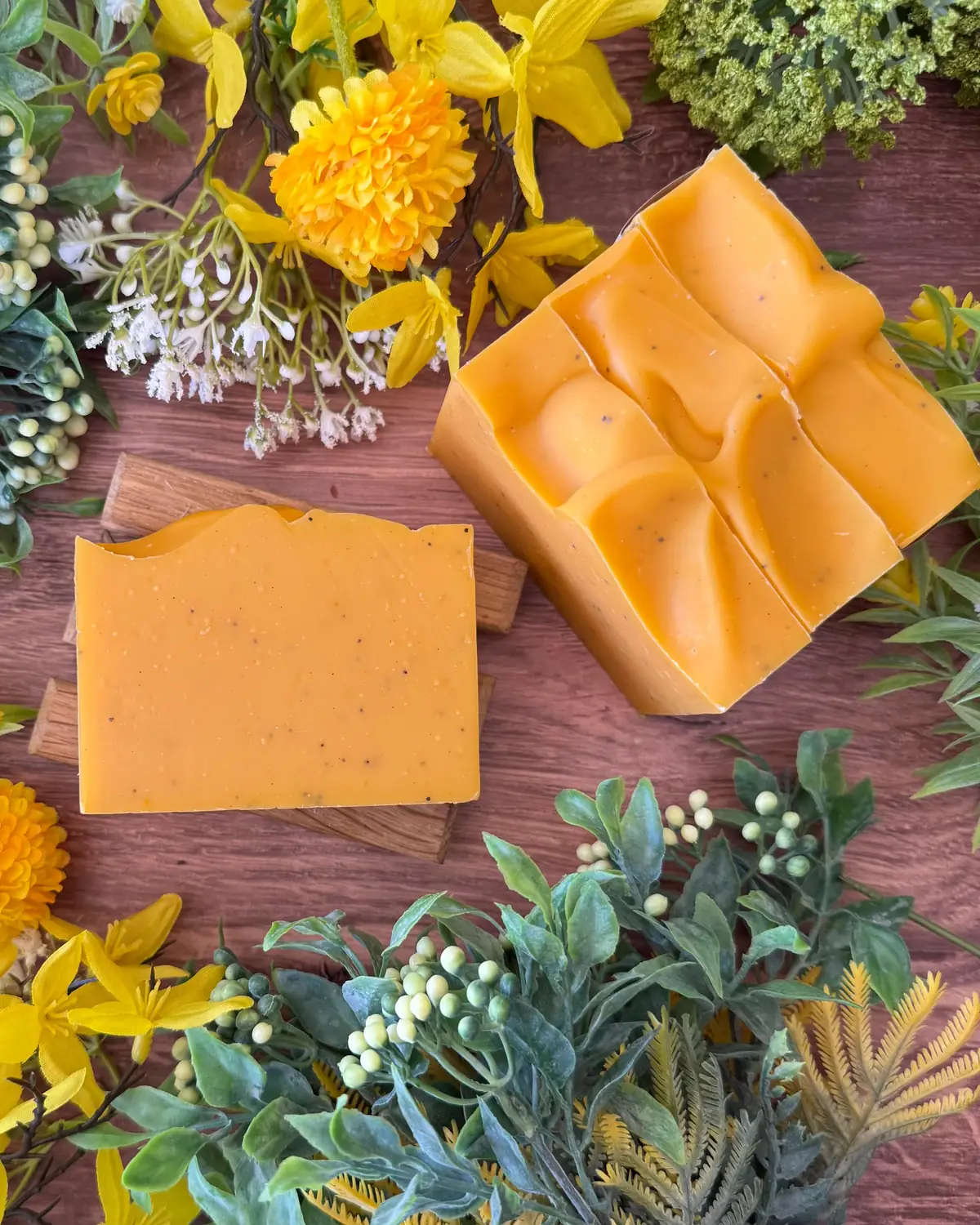 Lemondrop Scrub Soap, close detail of the label and bar edge