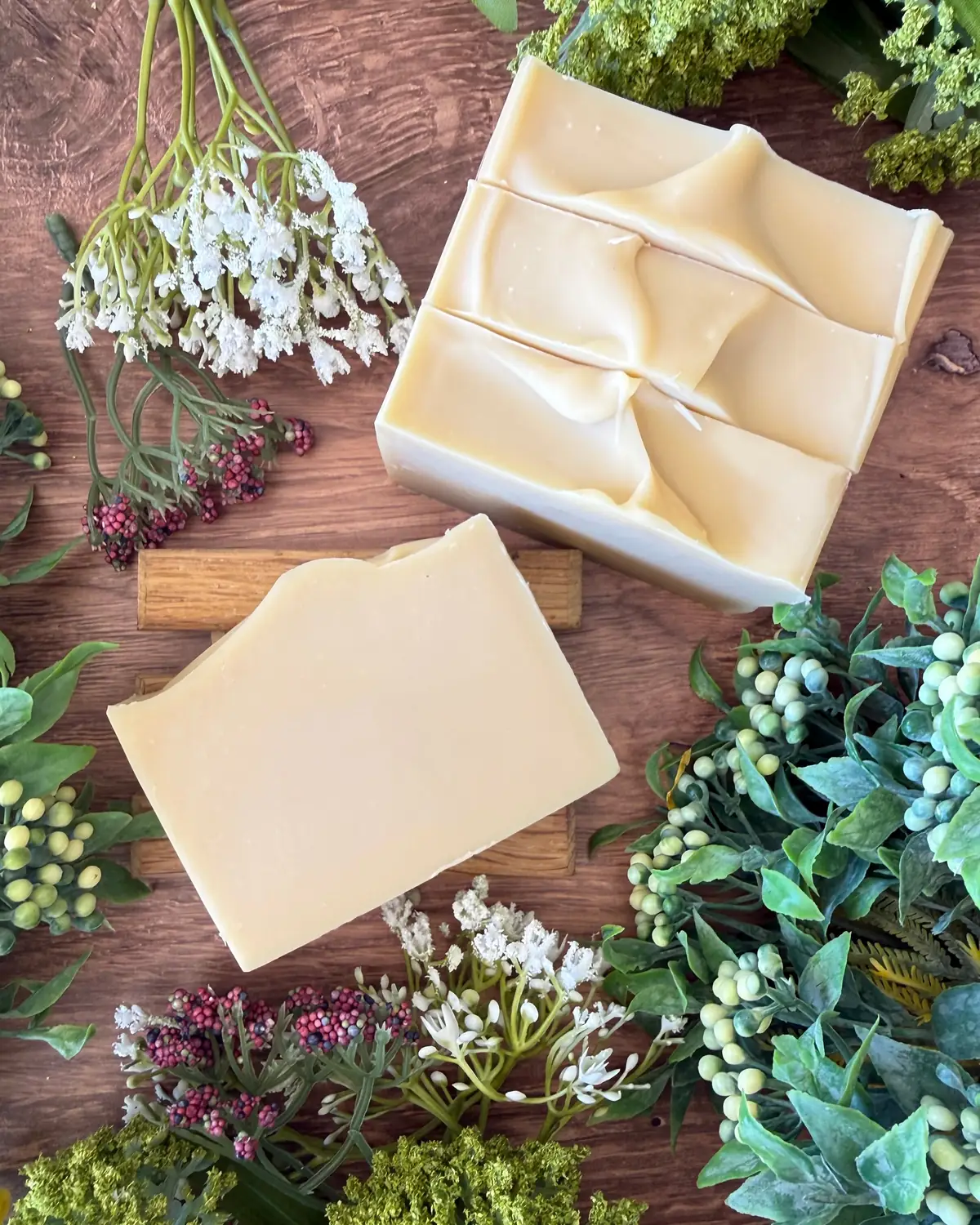 Creamy Coconut Soap, close detail of the label and bar edge