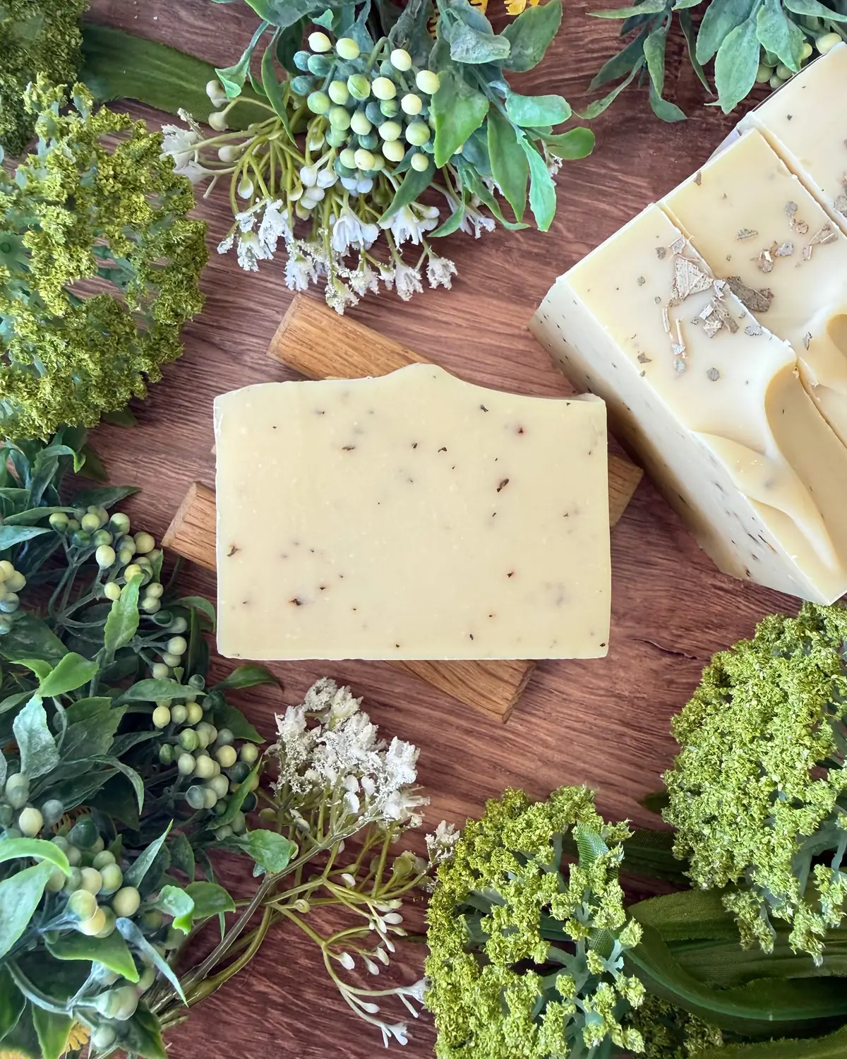 Eucalyptus Mint Soap, cut bar showing the colour and swirl