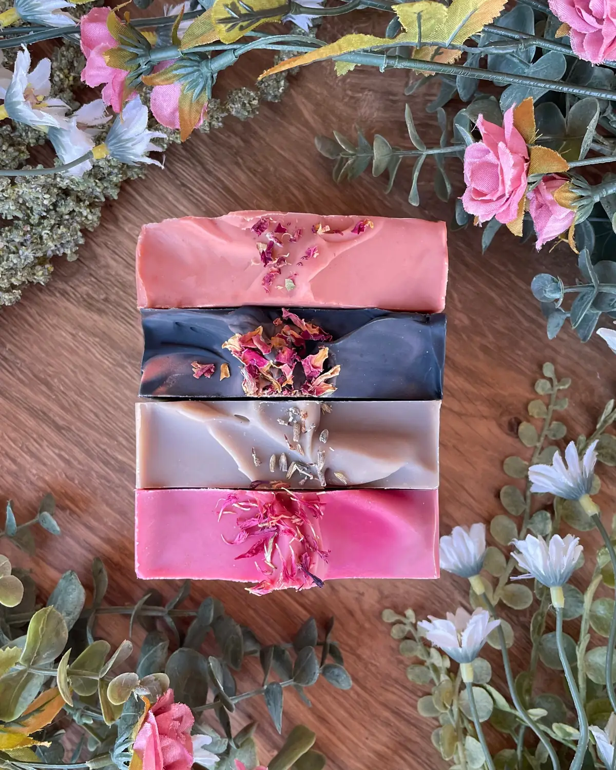 Floral Soap Collection, cut bar showing the colour and swirl