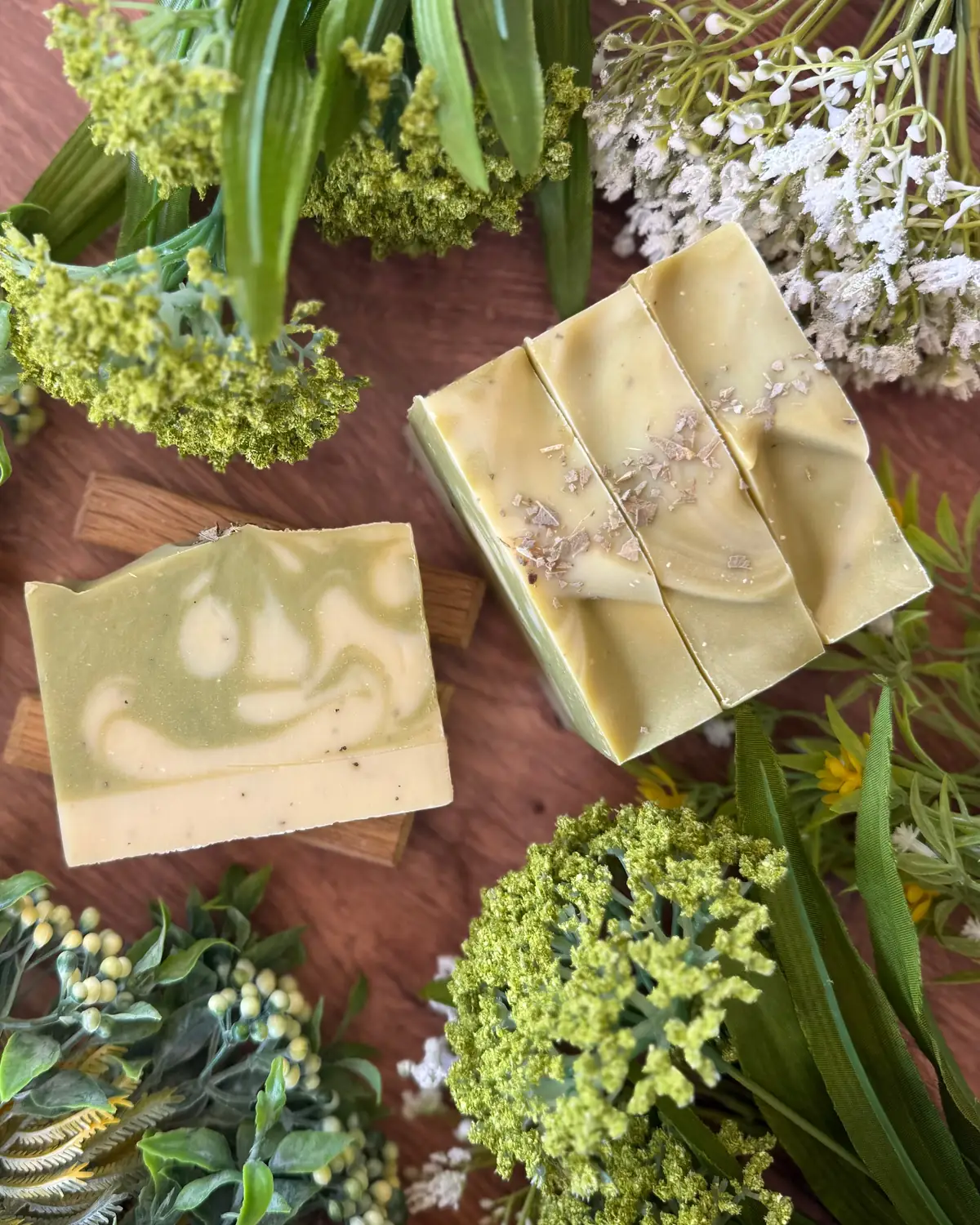 Garden Mint + Cucumber Soap, close detail of the label and bar edge