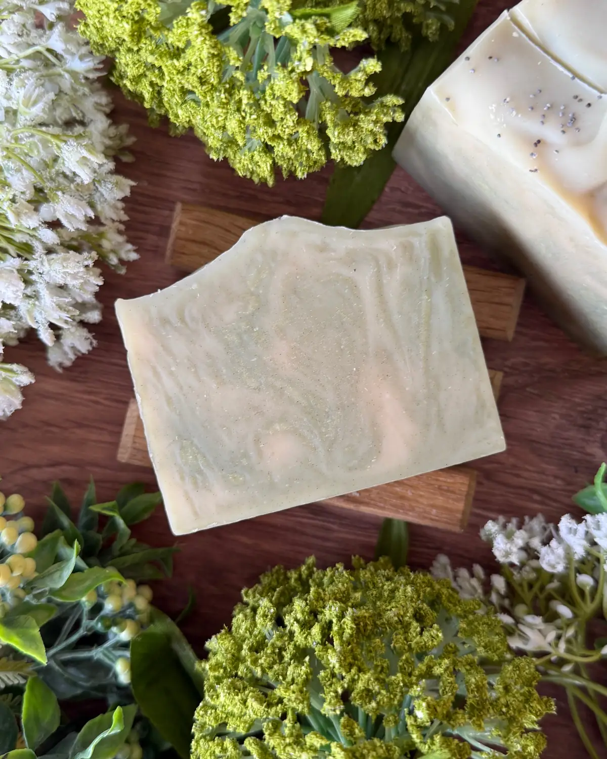 Lemongrass Patchouli Soap, cut bar showing the colour and swirl