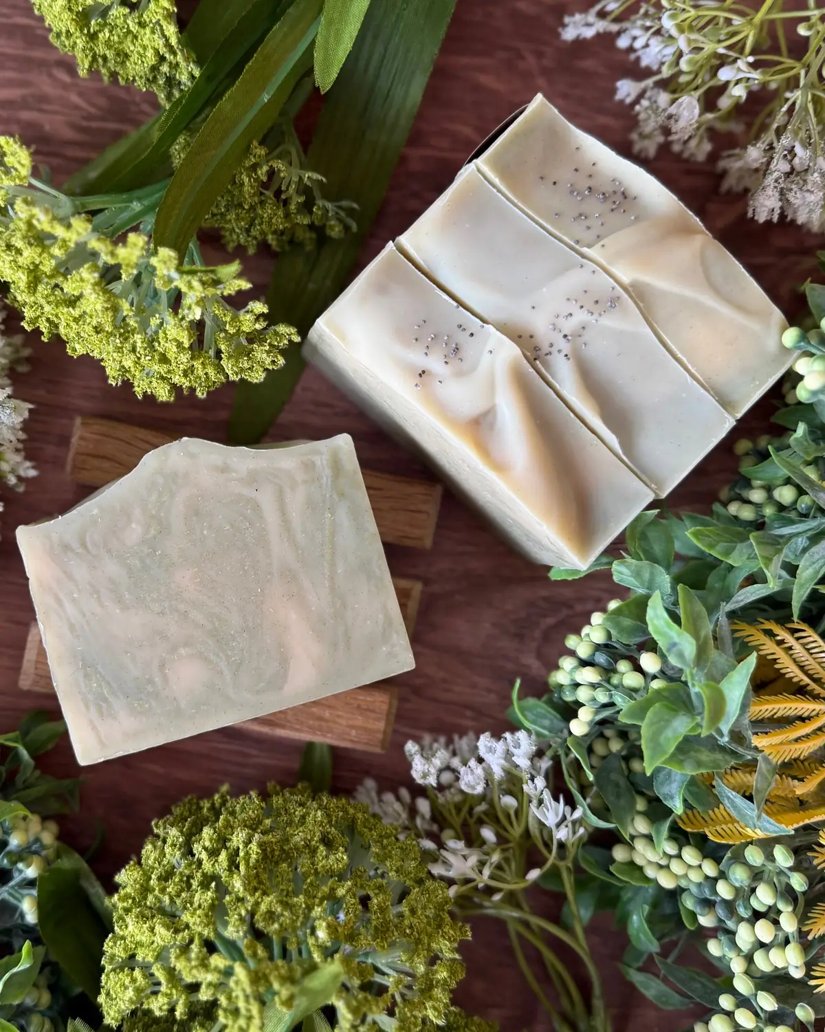 Lemongrass Patchouli Soap, close detail of the label and bar edge