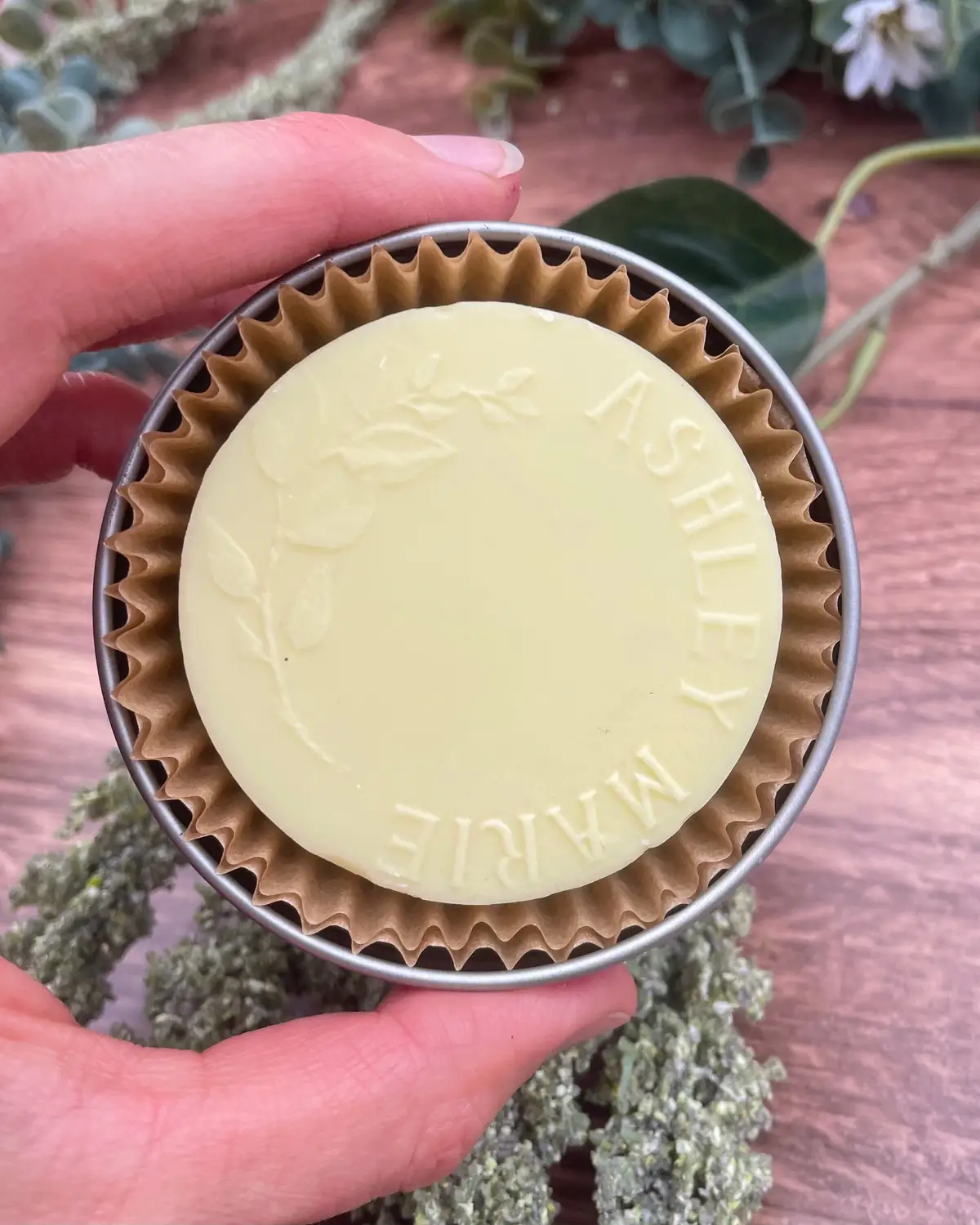 Lotion Bar, close detail of the label and bar edge