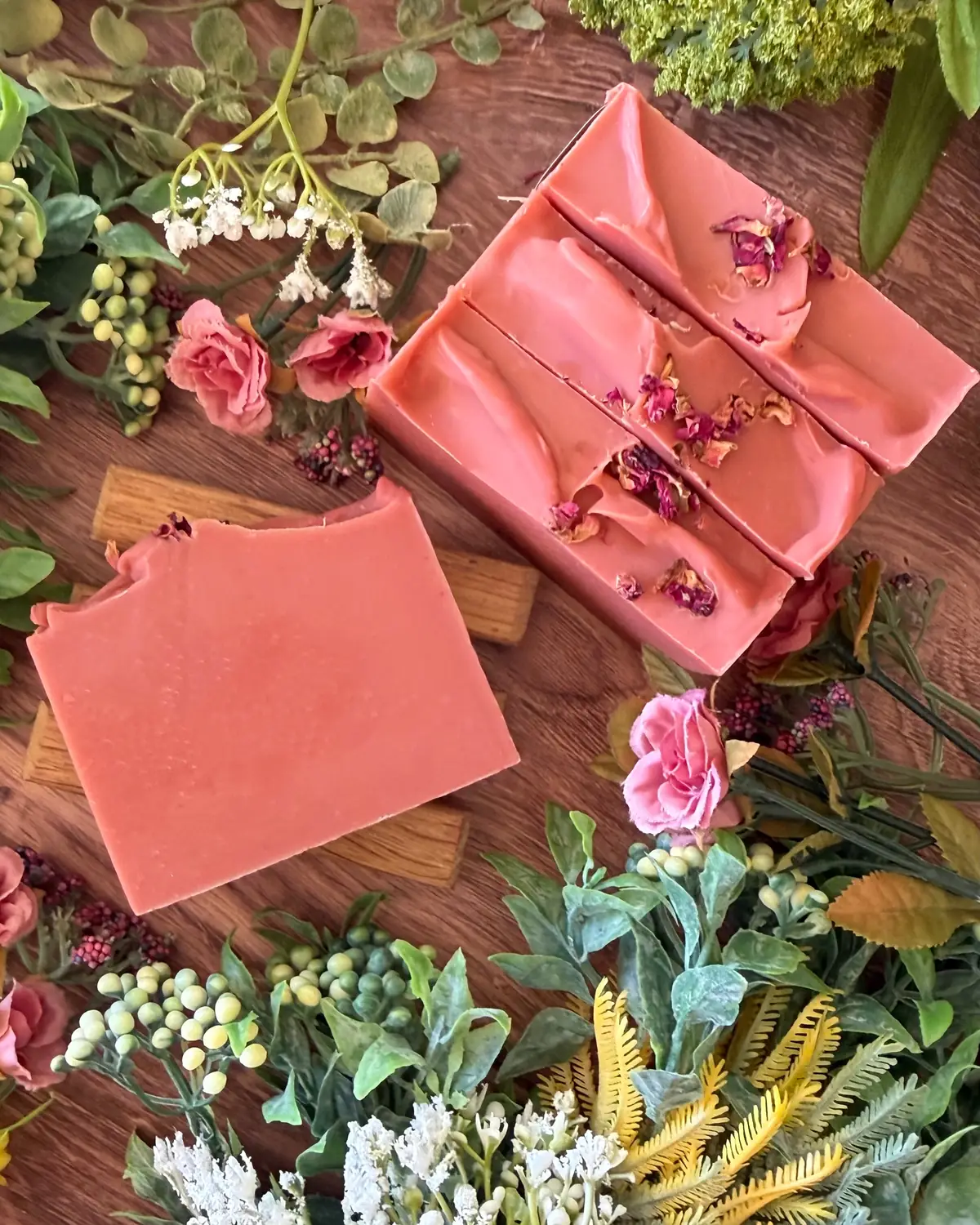 Rose Petal Soap, close detail of the label and bar edge