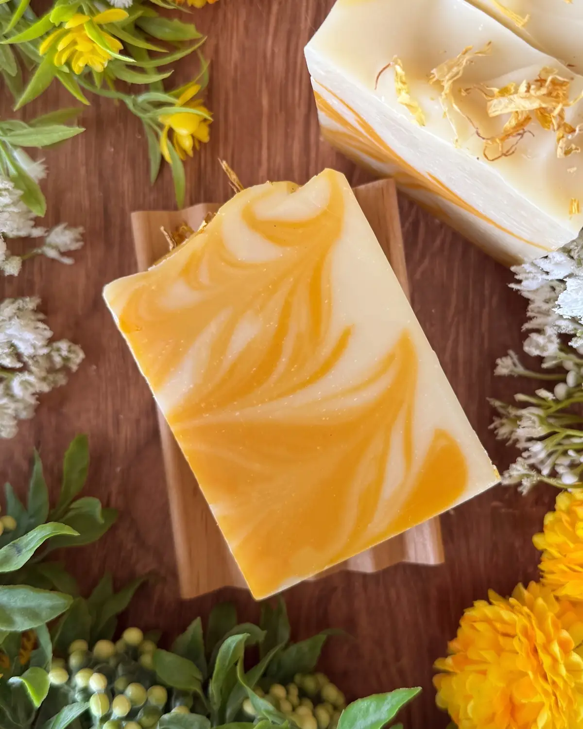 Orange Blossom — Boxed Soap, cut bar showing the colour and swirl