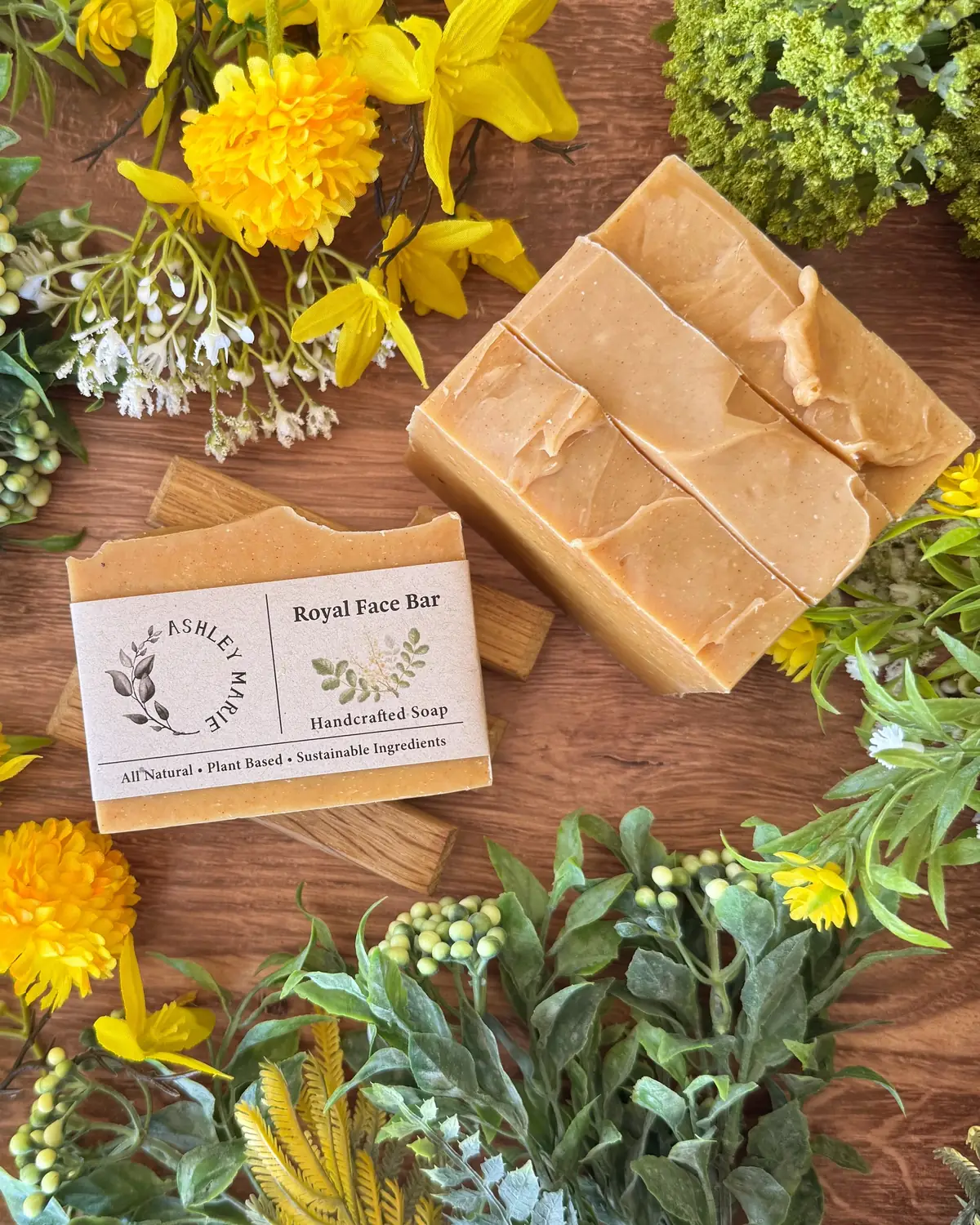 Royal Face Soap photographed on wood with dried flowers