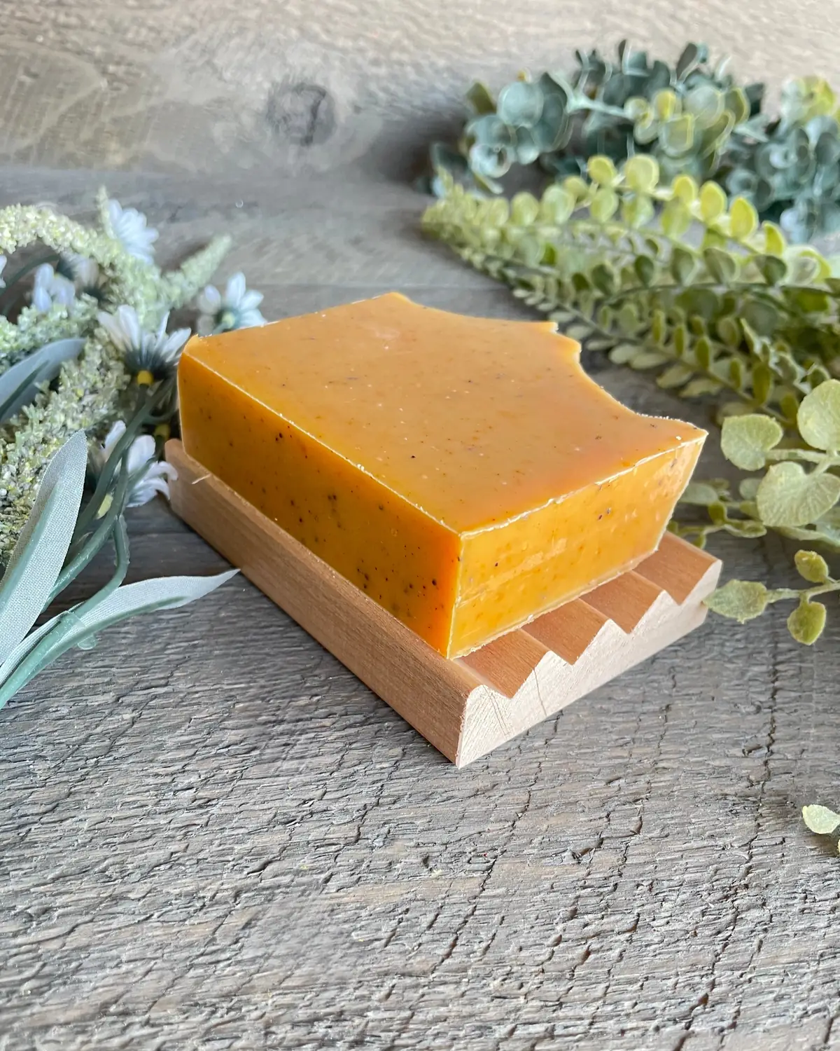 Alder Soap Dish photographed on wood with dried flowers