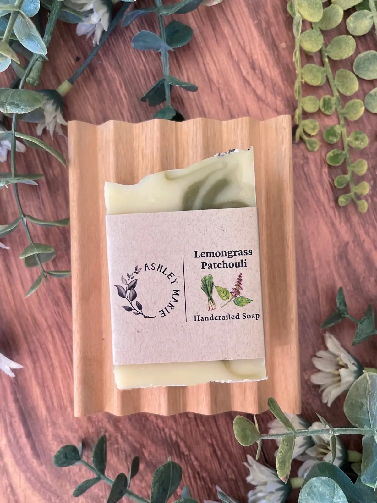 Soap Minis, close detail of the label and bar edge