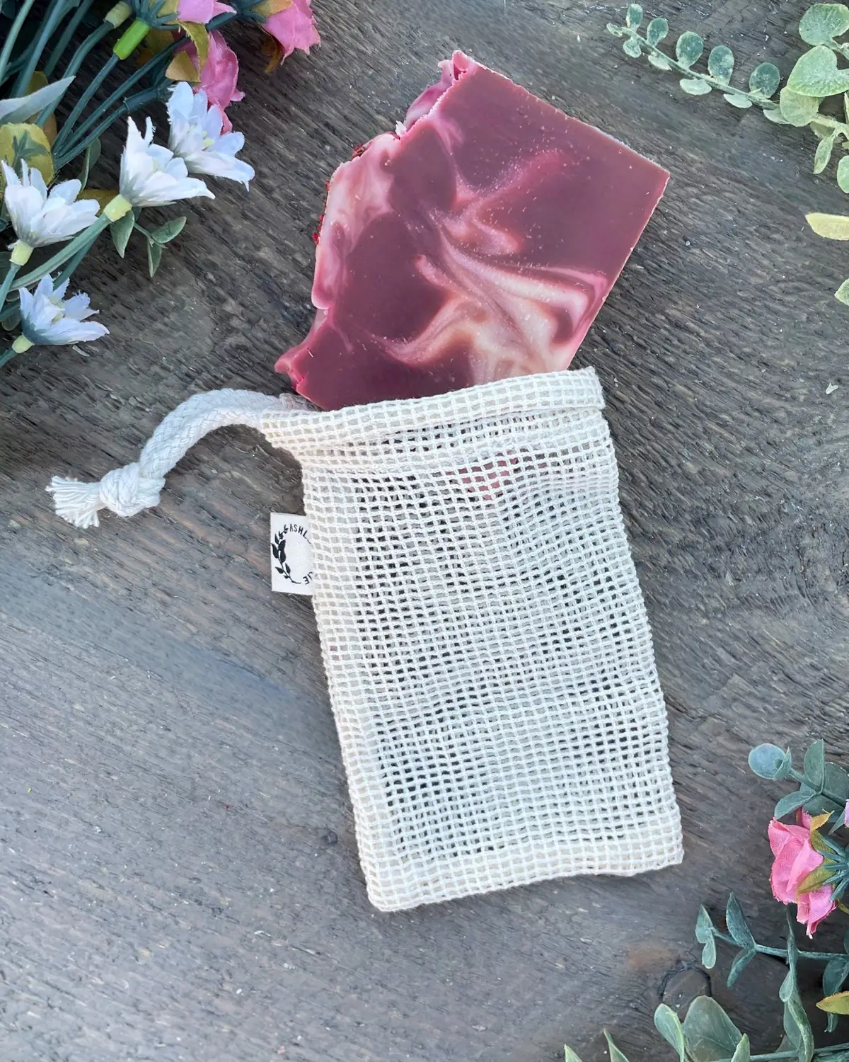Soap Saver Pouch, cut bar showing the colour and swirl
