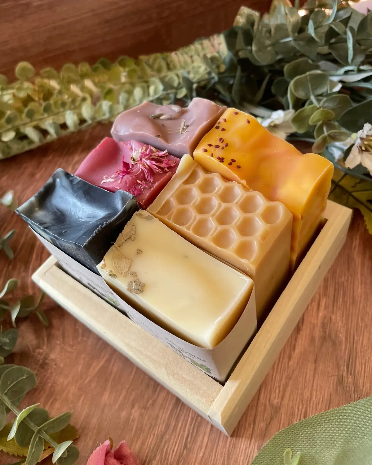 Soap Sample Box, cut bar showing the colour and swirl