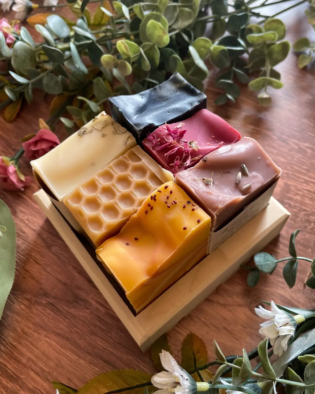Soap Sample Box, close detail of the label and bar edge
