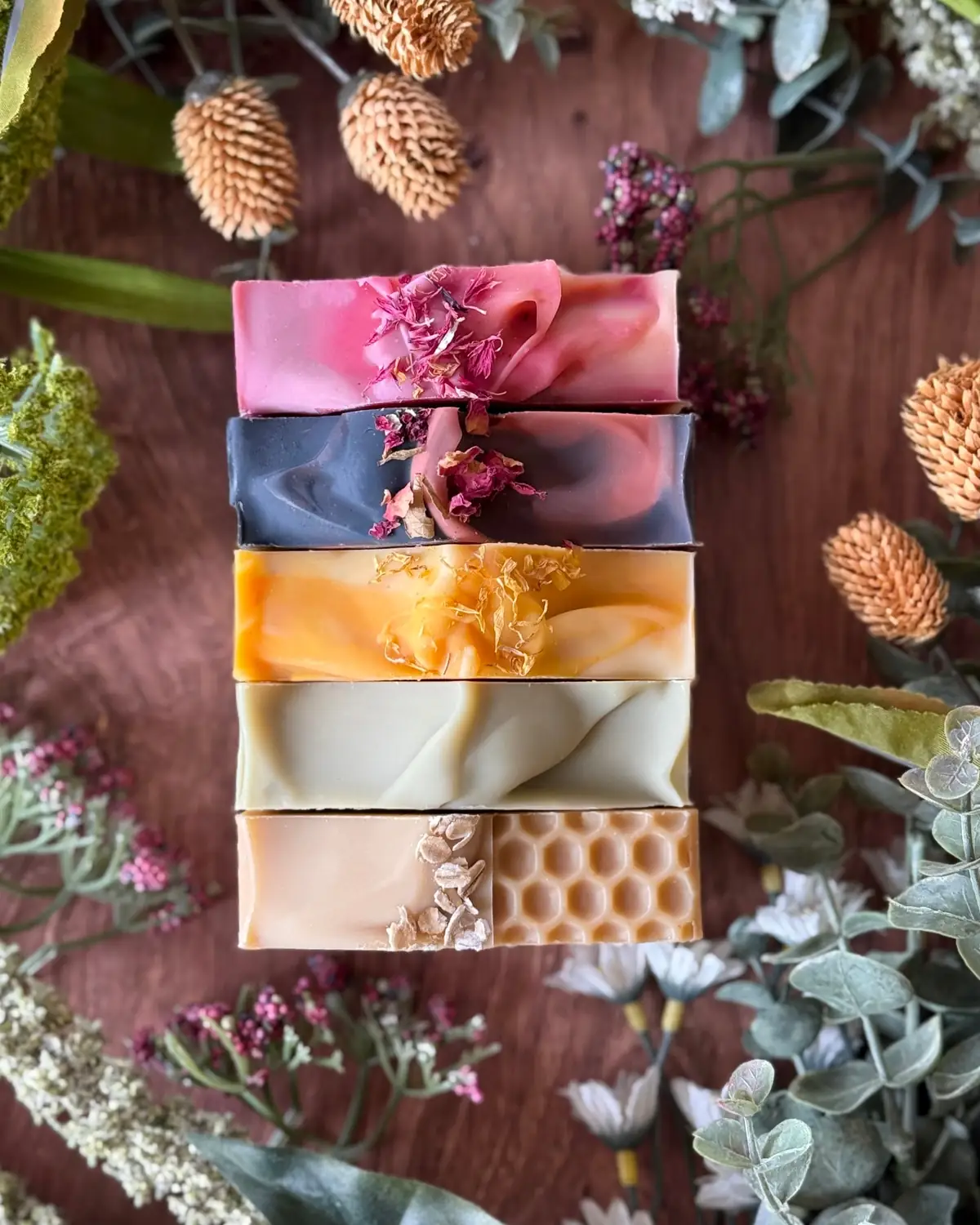 Five full-size bars stacked, the Soap Club five-bar box