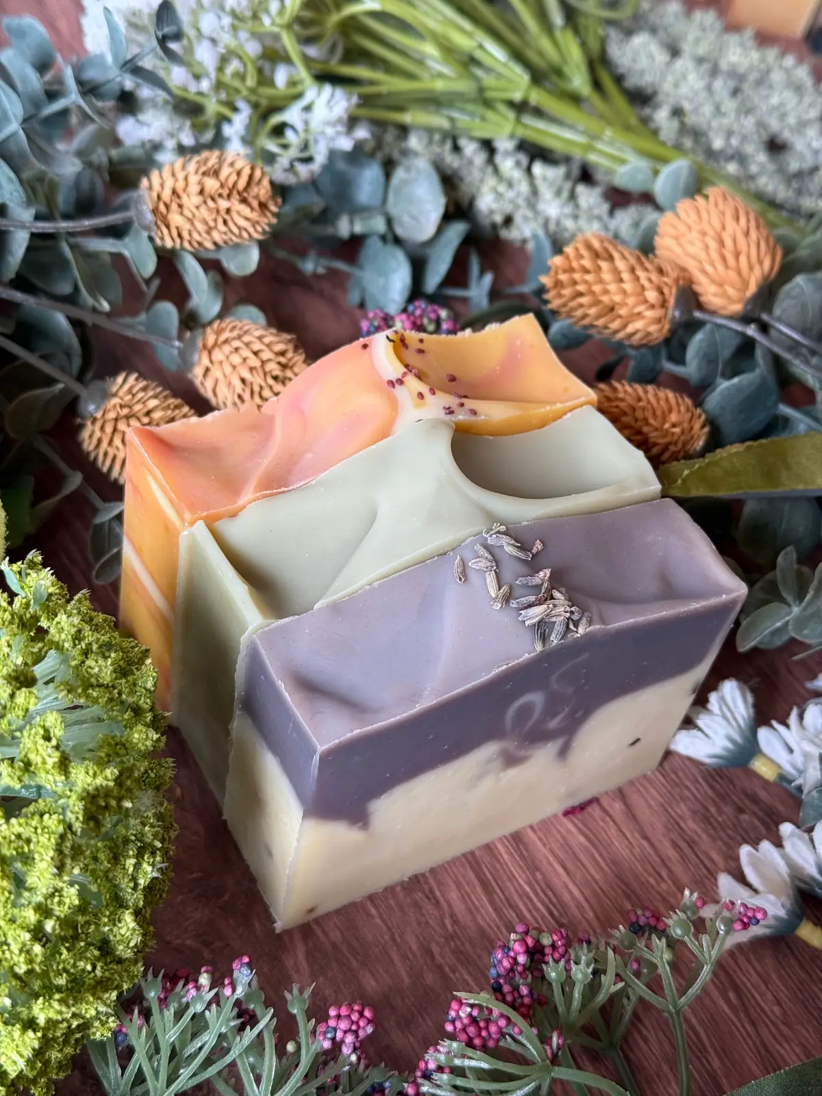 The Soap Club — 3 Bars, cut bar showing the colour and swirl
