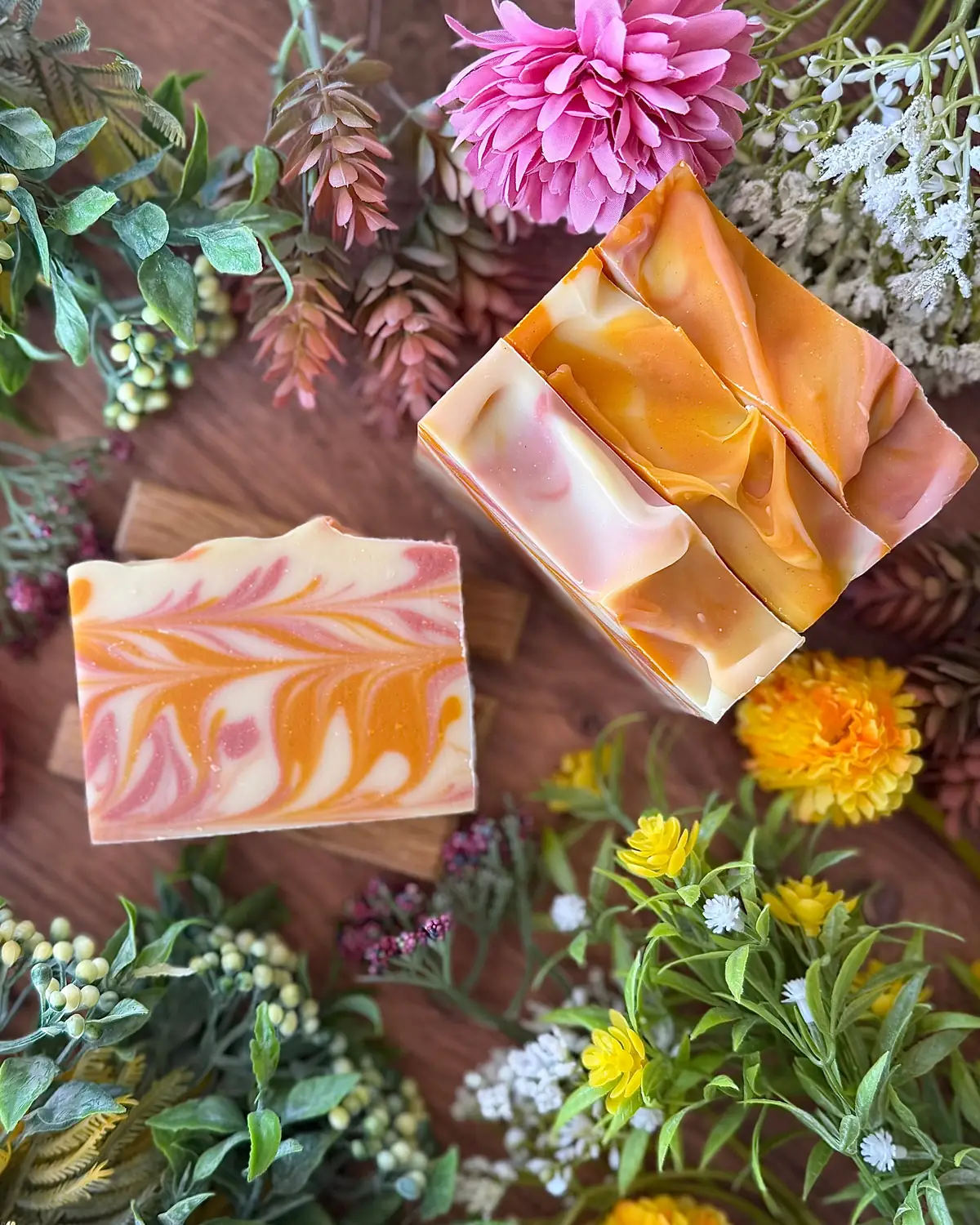 Wildflower Bloom Soap, close detail of the label and bar edge