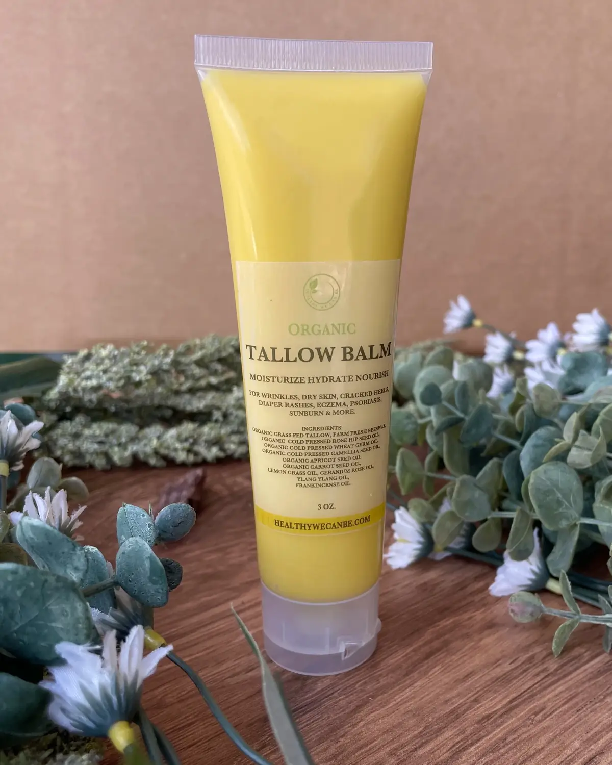 Tallow Balm, close detail of the label and bar edge