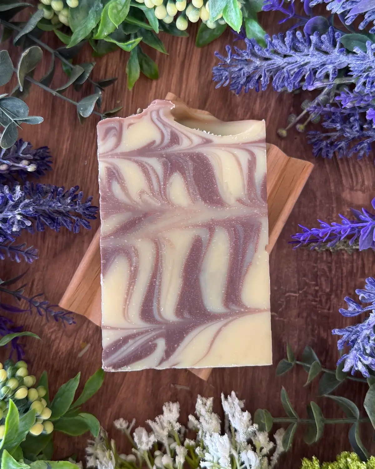 Wild Lavender — Boxed Soap, cut bar showing the colour and swirl