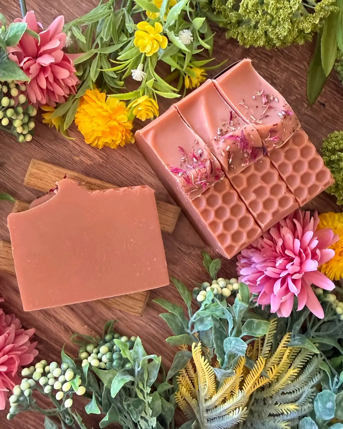 Wildflower Honey Soap, close detail of the label and bar edge